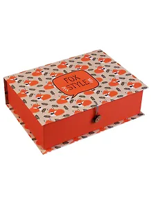 Шкатулка-книга с пуговицей картон M Лисы (20х13,5х6см)