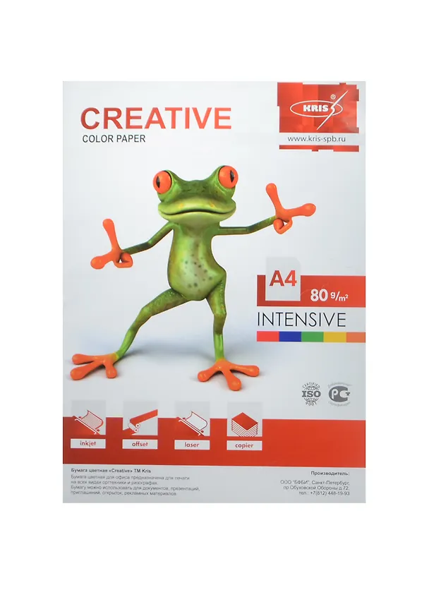 Бумага тонированная А4 100л Creative 5цв*20л 80г/м2, интенсив, Kris 235548 — 1