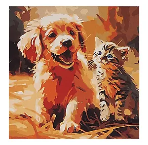 Холст с красками по номерам в коробке. "Собаки" Пушистые друзья 30х30, 20 цветов