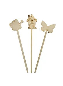 Набор-3 Украшения на шпажках (141261) (3шт) (50мм) (домик лейка бабочка) (игрушка из дерева) (упаковка)