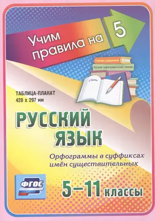 Русский язык. Орфограммы в суффиксах имен существительных. 5-11 классы. Таблица-плакат — 2594238 — 1