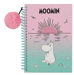 Книга для записей А5 48 листов "Moomin" евроспираль, с подвеской-помпоном, с наклейками