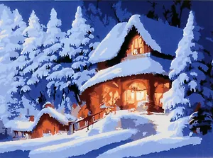 Холст с красками по номерам "Новогодний домик", 17 х 22 см
