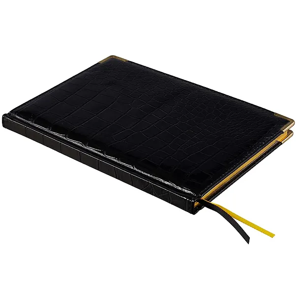 Книга для записей А5 80л "BUSINESS PREMIUM. Grand croco (черный)" иск.кожа, поролон, тв.переплет, мет.уголки, золот.срез, 2 ляссе, инд.уп. 262423 — 2