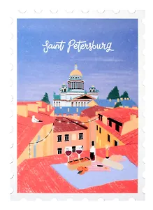 Открытка одинарная "Марка. Saint Petersburg, крыши" 