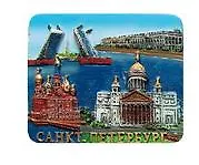 Сувенир, АКМ, Магнит прямоугольный керам. барельеф "Коллаж. Храм "Спас-на-Крови" - Исаакиевский собор - Разводной мост - Эрмитаж", 7*6см
