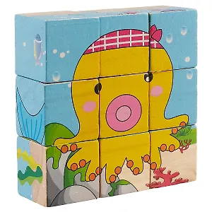 Кубики Подводный мир 9 шт на блистере (дерево)