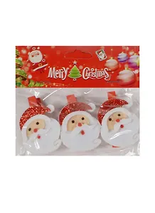 Новогодний Набор из 3-х прищепок Дед мороз блестящий в пак. с хедер. (11069719) (12х10см)