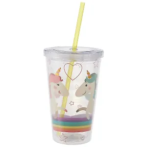Стакан пластиковый с трубочкой Единороги (500 мл) (12-06646-545445)