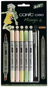 Набор маркеров Copic Ciao манга 6, 5 цветов + мультилинер 0.3 мм