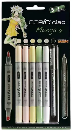 Набор маркеров Copic Ciao манга 6, 5 цветов + мультилинер 0.3 мм 260037