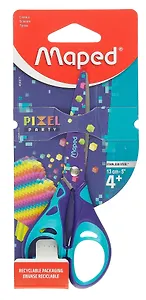 Ножницы 130мм детские "PIXEL PARTY" декорир.лезвия, нерж.сталь, закругл.концы, прорезин.кольца ручек, симметричные, карт.подвес, Maped