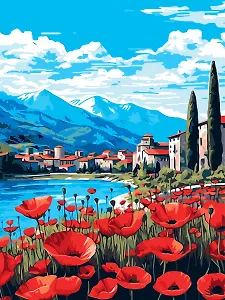 Картина по номерам на подрамнике "Город у подножия гор" (30х40)