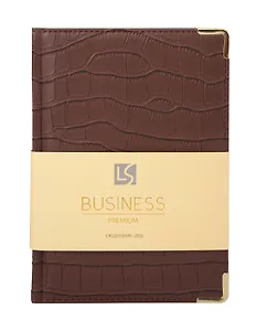 Ежедневник дат. 2026г. А5 176л "Business Premium. Impact" темно-коричневый, 7Б, иск.кожа, обл.поролон, тв.переплет, мет.уголки, тонир.блок, зол.торец, справ.мат-лы, 2 ляссе, инд.уп