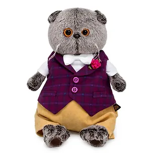 Мягкая игрушка Басик в бордовом жилете с розочкой (19 см) 2945881