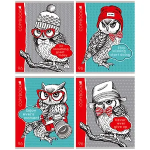 Тетрадь 96л кл. "Cool owl" мелов.картон, ассорти, БиДжи
