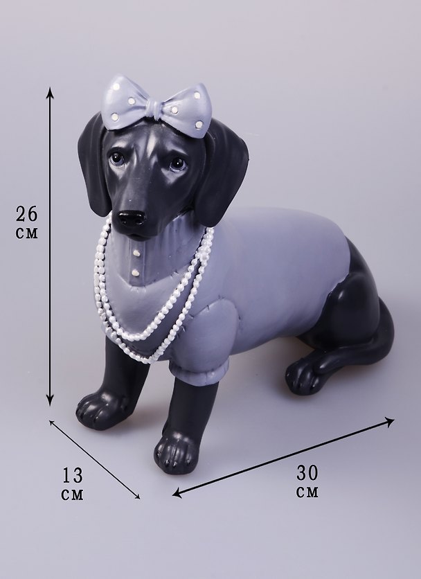 Фигурка полирезина Такса с бантиком черно-белая (30x13x26) (44420) 2577349 — 1
