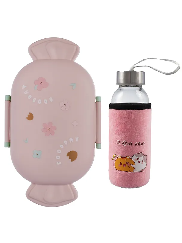 Набор Бутылка в чехле велюр Kawaii Котики Enjoy the little things (стекло) (300мл) (12-07599-KWI2)+Ланч-бокс Кролик Kawaii 1000мл (пластик) (20х13х7) (12-34435-LB5) 3086773 — 4