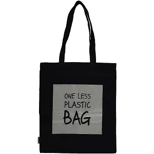 Сумка-шоппер One less plastic bag (светоотражающая) черная, текстиль 40см.*35см.