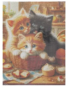 Алмазная мозаика. Классическая, с подрасником, с полным заполнением."Пушистые котята" 30х40, 30 цветов