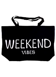 Сумка-шоппер большая Weekend vibes черная, текстиль 70см.*45см.*17см.