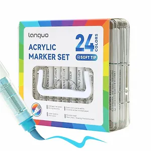 Маркеры акриловые 24цв "Lite" кисть, жидк.чернила, пласт.бокс, Languo