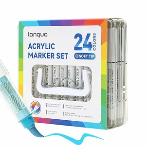 Маркеры акриловые 24цв "Lite" кисть, жидк.чернила, пласт.бокс, Languo 3144684