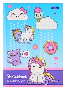 Скетчбук А6 80л "Единорожки" 100г/м2, тв. переплет