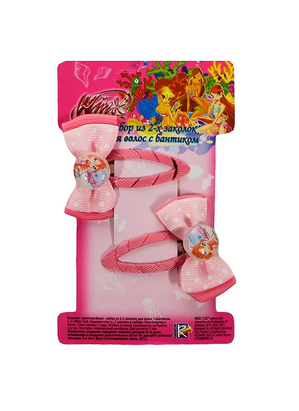 Набор 2 заколки для волос Winx с бантиком (21504) (ярко-розовые) (упаковка) 2447143 — 1