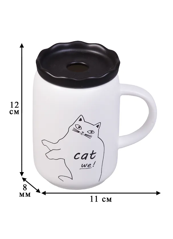 Кружка с крышкой и ложкой-лапкой Cat (керамика) (350мл) 2619257 — 3
