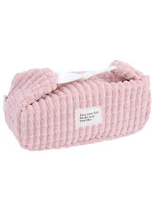 Косметичка с ремешками на кнопке Live Your Life  (коралл) (вельветовый узор) (ПВХ) (21х8х7)