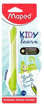Ручка шариковая синяя "KIDY LEARN CHAMELEON" со стираемыми чернилами, с ластиком, с тренажером для постановки письма, 0,7мм, блист., Maped 3156866