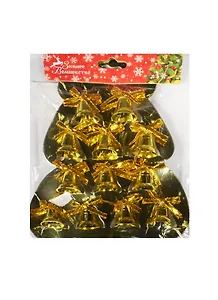 Украшение елочное Колокольчики 12шт 2см глянец золотые бантики (547046)