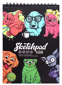 Скетчбук А4 80л "Забавные питомцы" белый офсет, 100г/м2, тв.обложка, спираль