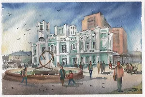 Открытка "Астрахань. Площадь перед ЗАГСом"