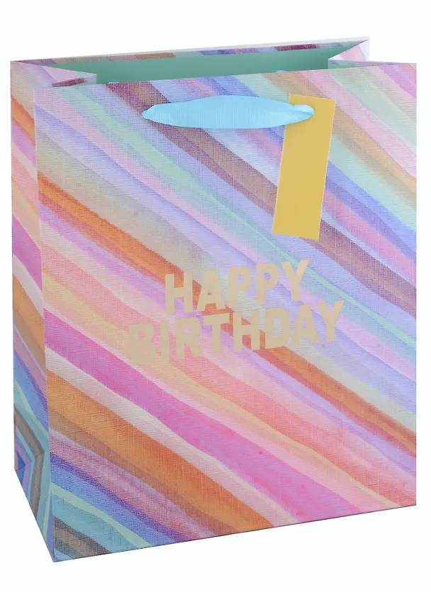Пакет А4 26*32*12 "Happy birthday!" нейтр., бум., тиснение золот.фольгой, тег 2892464 — 2