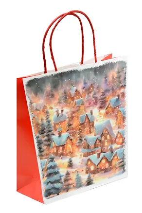 Пакет А5 25,5*21*10 "Новогодние домики" НГ, крафт 3040716