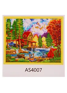 Набор для творчества, Рыжий Кот, Алмазная мозаика Домик в горах (блест) 40х50см, с подр., с полн. заполн. 32 цв. AS4007