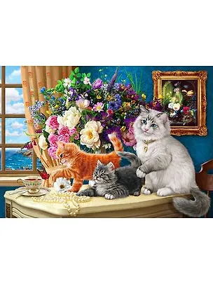 Холст с красками 30х40см по номерам (18 цв.) Игривые котята на столе (Арт. Х-8081) 343640
