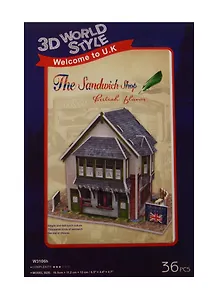Конструктор 3D Здания Англия The Sandwich Shop (W3106h) (11069101) (36 дет.) (16,5х11,2х12см)
