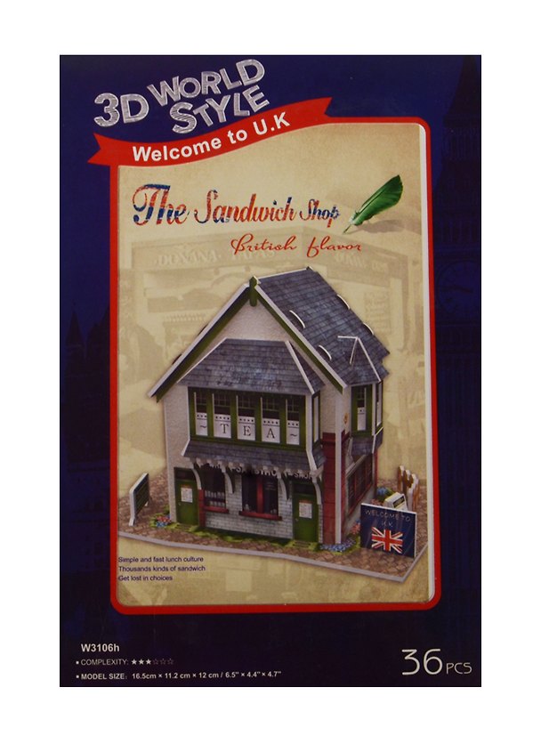 Конструктор 3D Здания Англия The Sandwich Shop (W3106h) (11069101) (36 дет.) (16,5х11,2х12см) 2475937 — 1