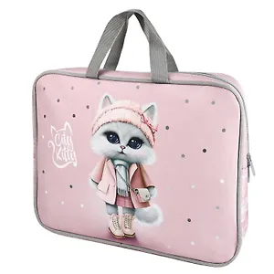 Папка для тетрадей А4+ "КОШЕЧКА В ПАЛЬТО" 34,5*26*7см, полиэстер, водоотталкив. ткань, молния