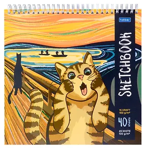 Скетчбук 240*240 40л "Кот Мунка" 160г/м2, тв. обложка, спираль, бел. и черн. офсет