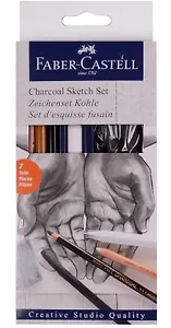"Набор для рисования ""Уголь"" 7 шт. (карандаш из прессованного угля, карандаш угольный, пастельный карандаш, уголь 2шт., растушевка, ластик-клячка) к/к, Faber-Castell "