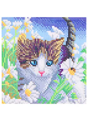 Алмазная мозаика Котенок в ромашках (AS20016) (20х20см) (c подр.) (с полн. заполн.) (блест.) (29цв.) (Рыжий Кот) (6+) (коробка) 2842692