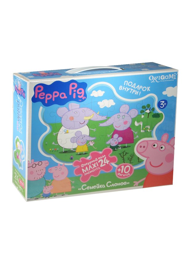 Пазл Оригами 24эл MAXI Peppa Pig Семейка Слонов контурный+фигуры+магниты+подставки 01540 2498899 — 1