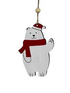 Новогоднее подвесное украшение Мишка в шарфике (11х9) (дерево)