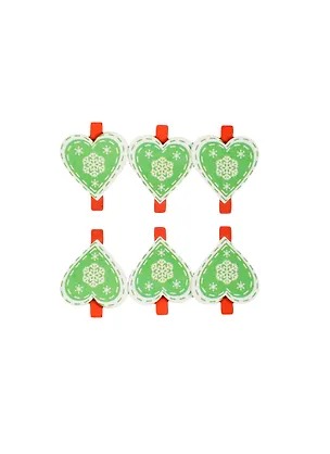 Прищепки декор новогодние Сердце со снежинками (154195) (набор 6шт) (цв. микс) (упаковка) 2447420