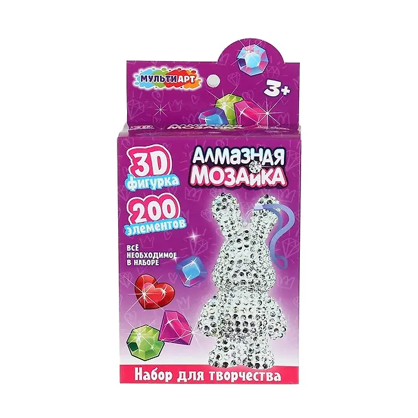 Набор для творчества MultiArt. Фигурка-брелок алмазной мозаикой «зайчик» 3128631 — 1