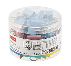 Зажимы для бумаг 25мм 48шт цветные, пласт/уп, Hatber